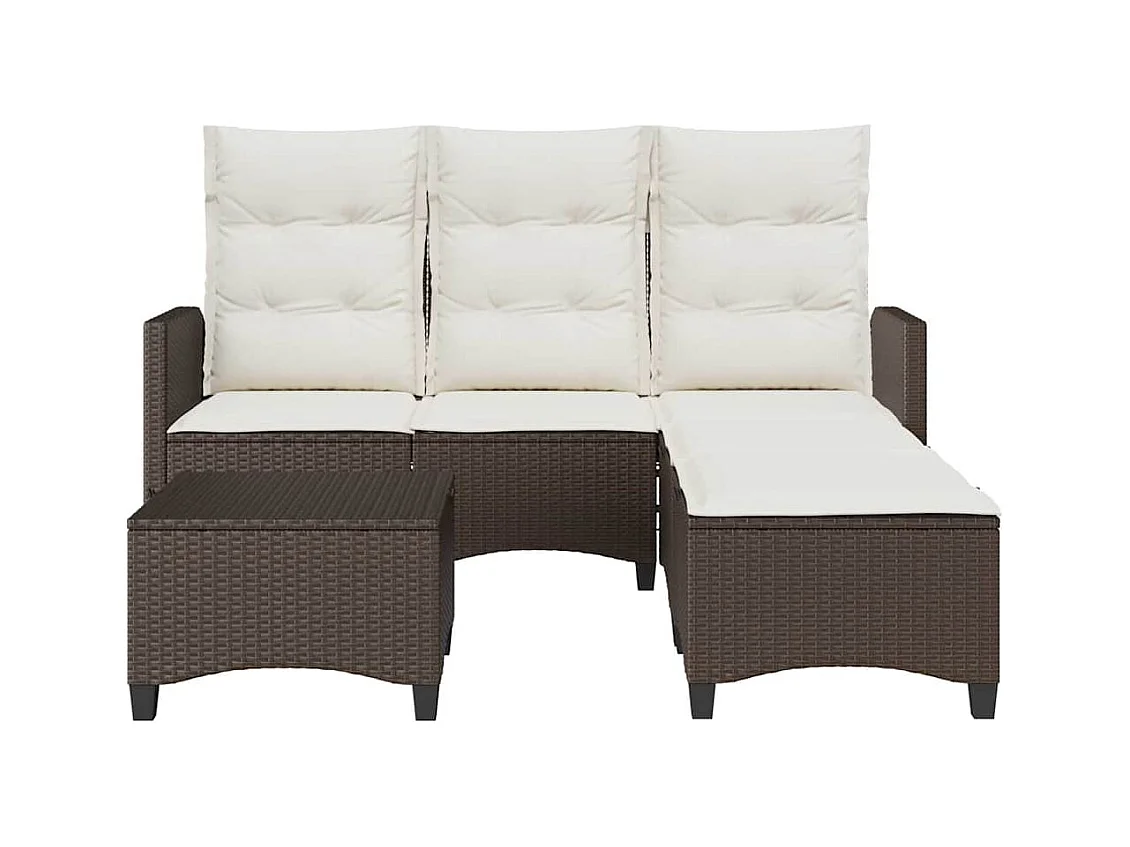 3 pcs conjunto sofás de jardim com almofadões em L vime PE