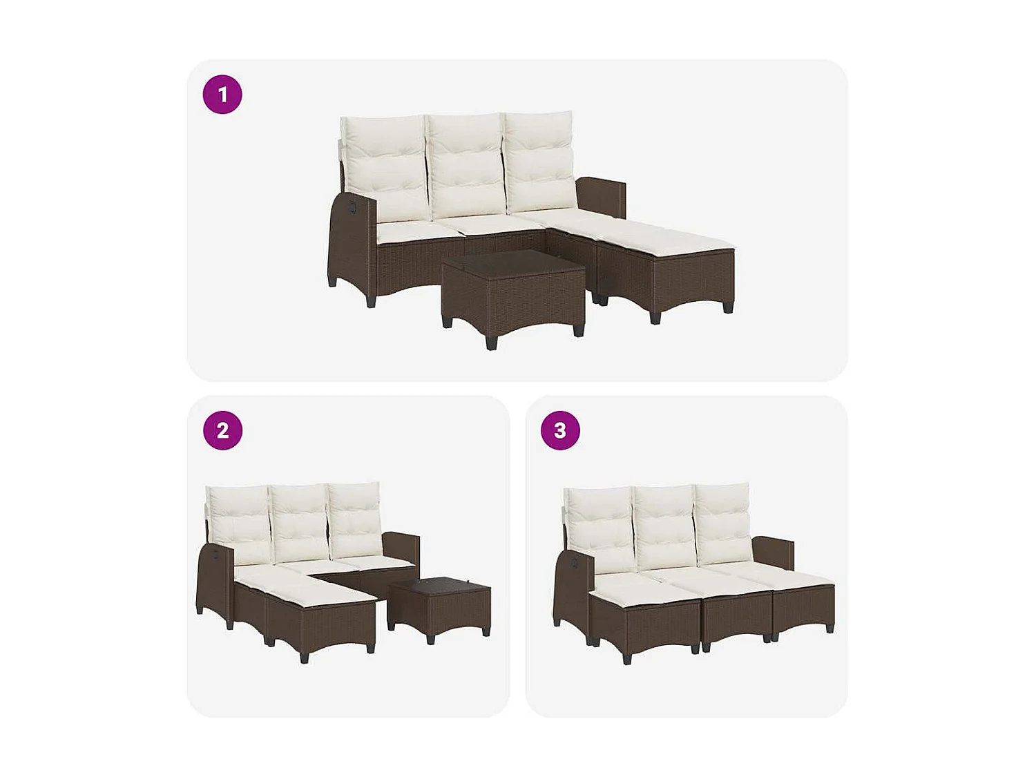 3 pcs conjunto sofás de jardim com almofadões em L vime PE