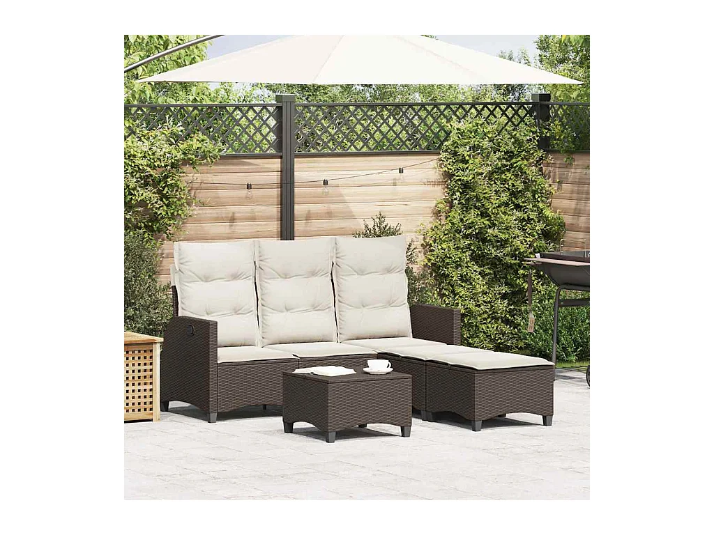 Salon de jardin 3 pcs avec coussins forme L marron polyrotin