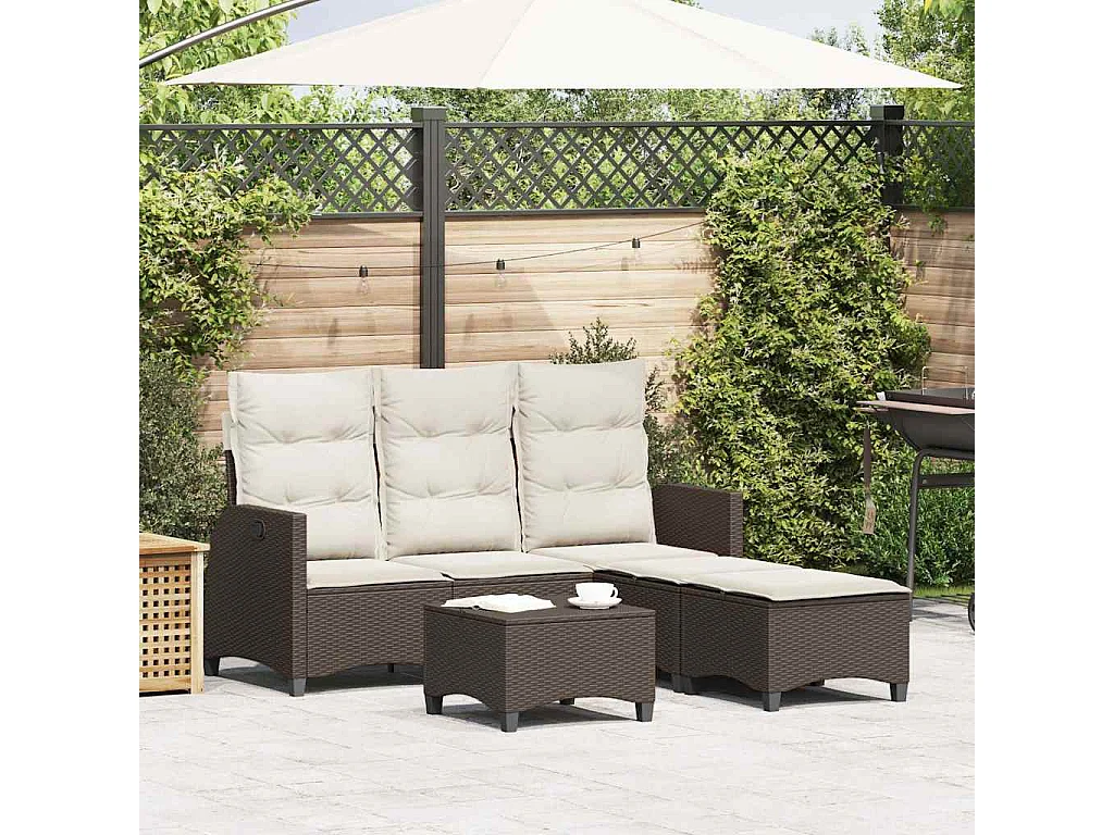 Salon de jardin 3 pcs avec coussins forme L marron polyrotin