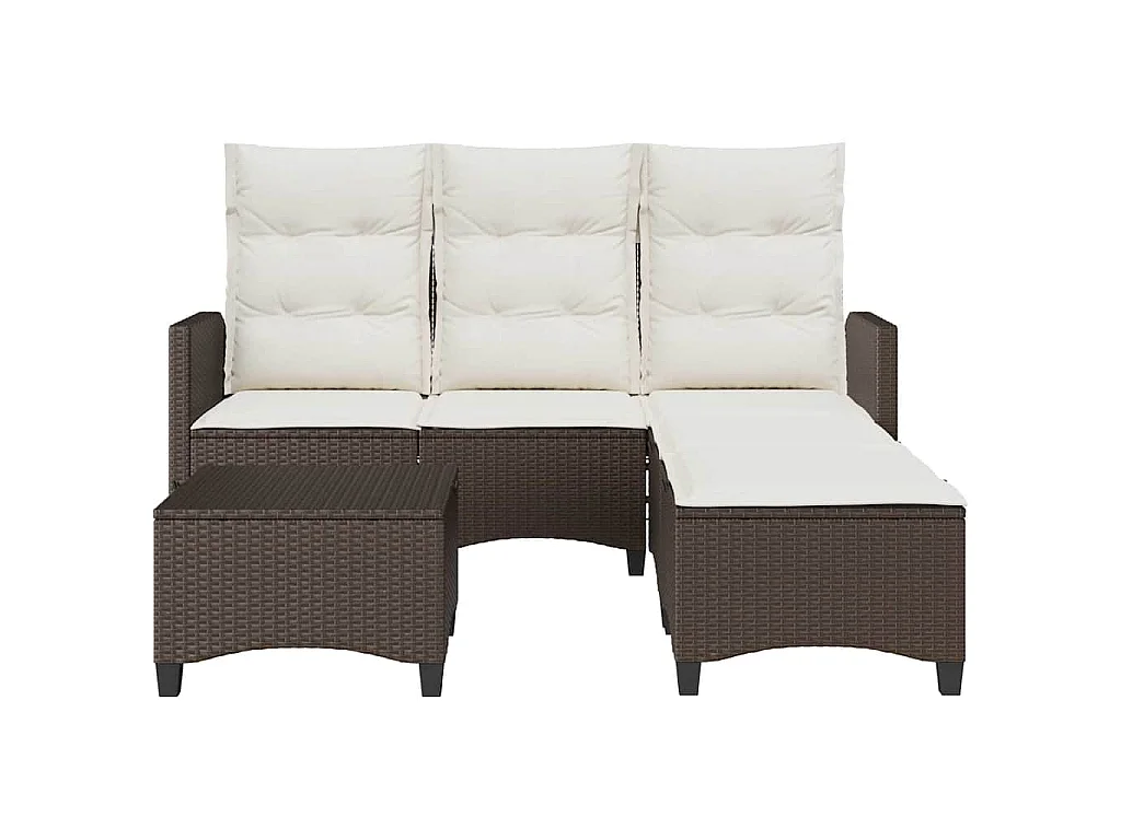 Salon de jardin 3 pcs avec coussins forme L marron polyrotin