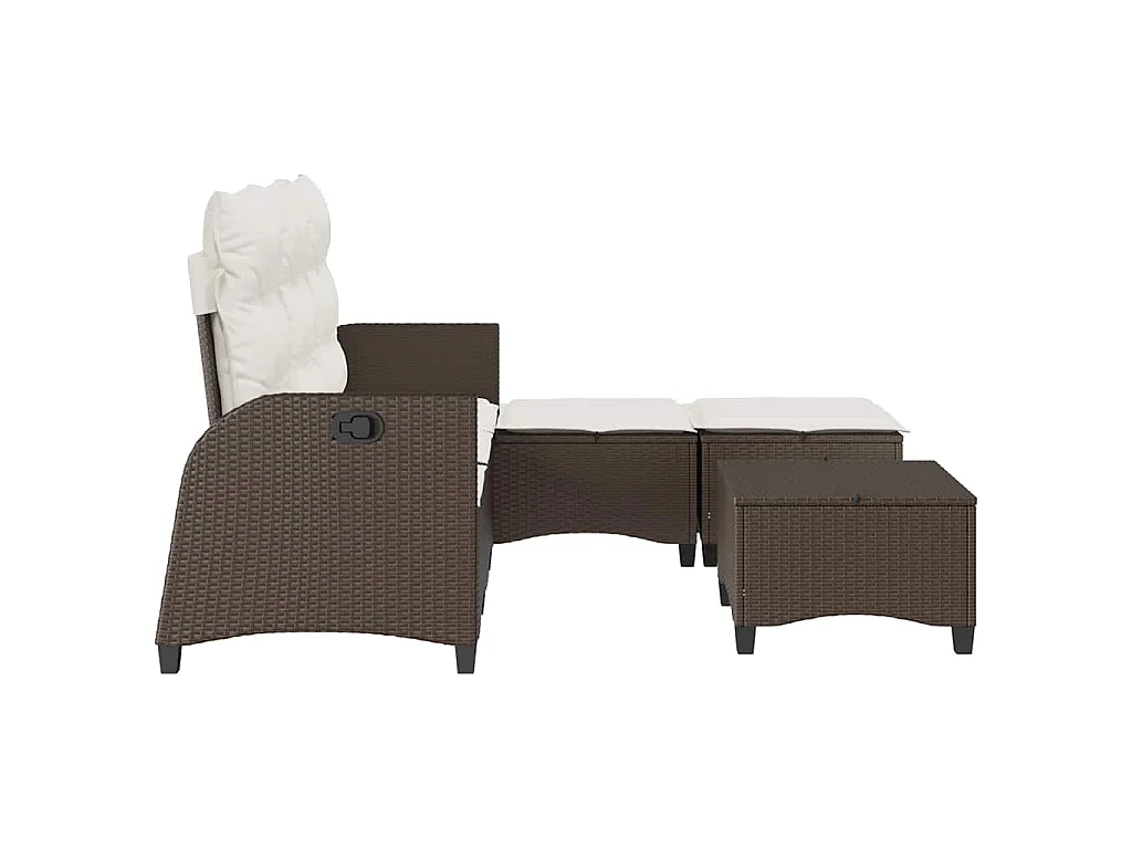 Salon de jardin 3 pcs avec coussins forme L marron polyrotin