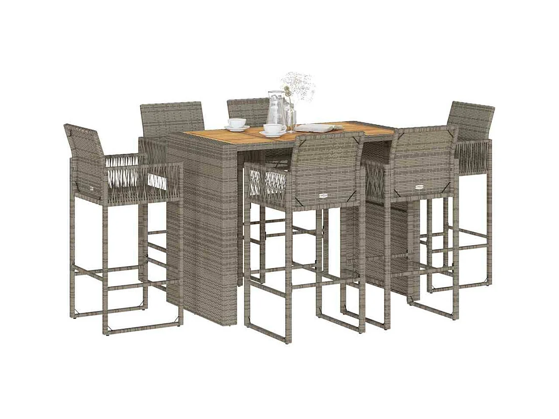 Ensemble de bar de jardin 7 pcs sans coussins gris poly rotin