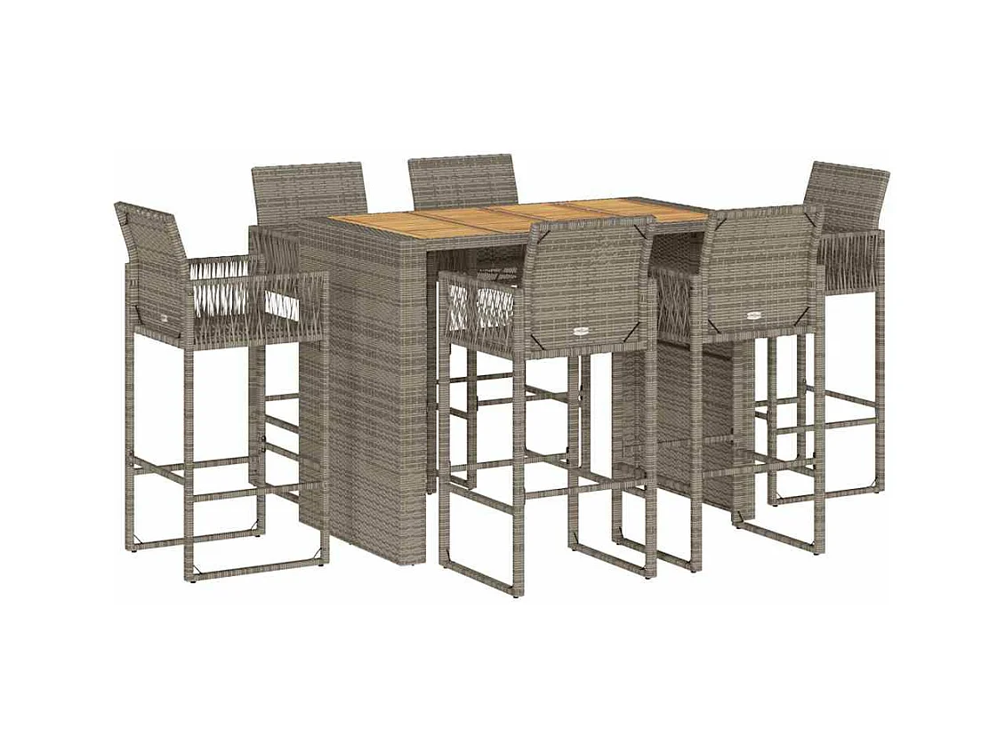 Ensemble de bar de jardin 7 pcs sans coussins gris poly rotin