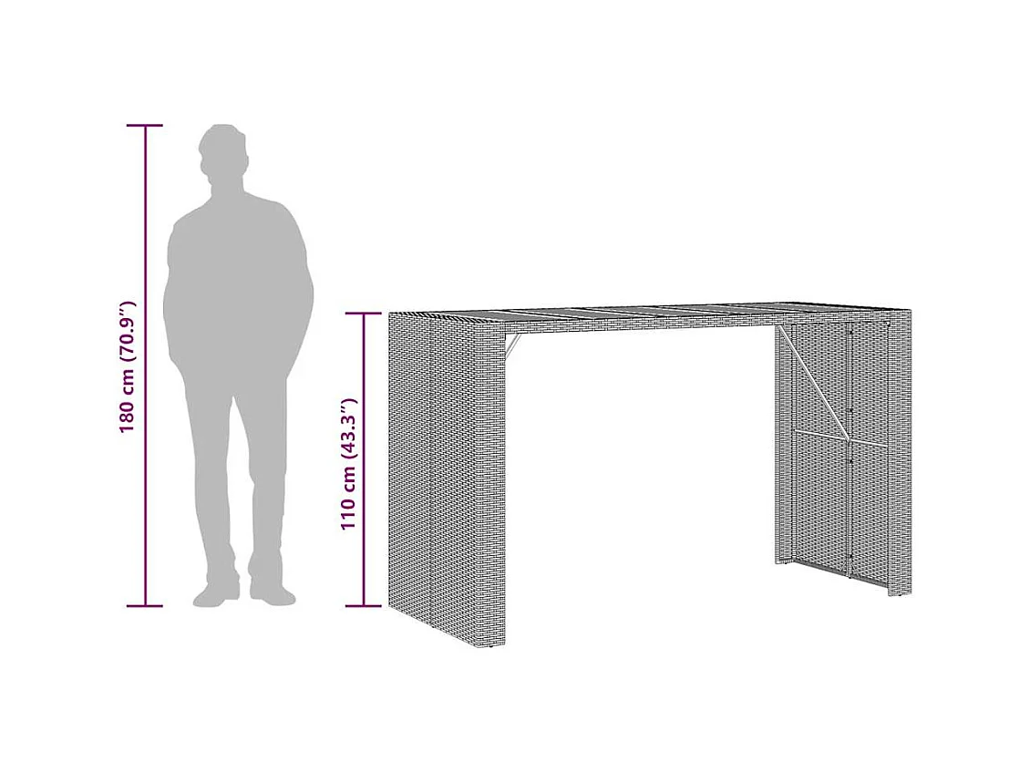 Ensemble de bar de jardin 7 pcs sans coussins gris poly rotin