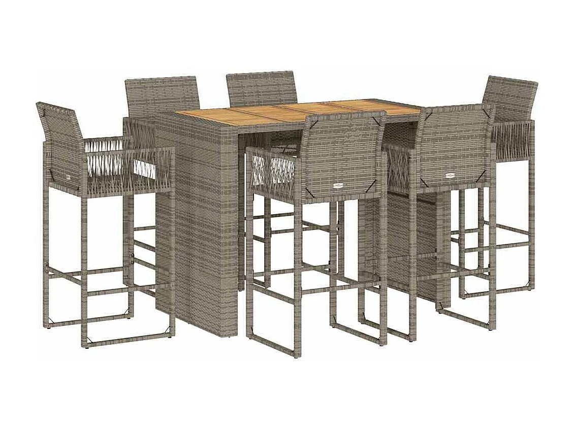 Ensemble de bar de jardin 7 pcs sans coussins gris poly rotin