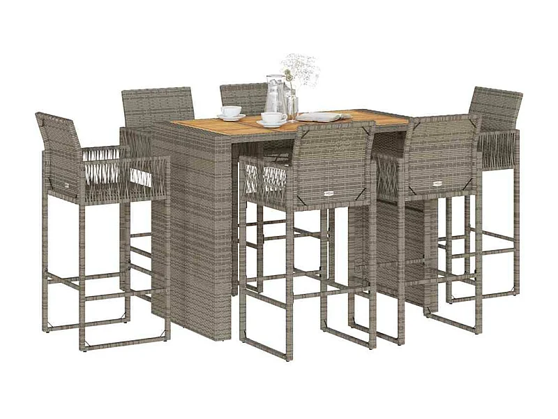 Set Bar da Giardino 7pz senza Cuscini Grigio Polyrattan Acacia