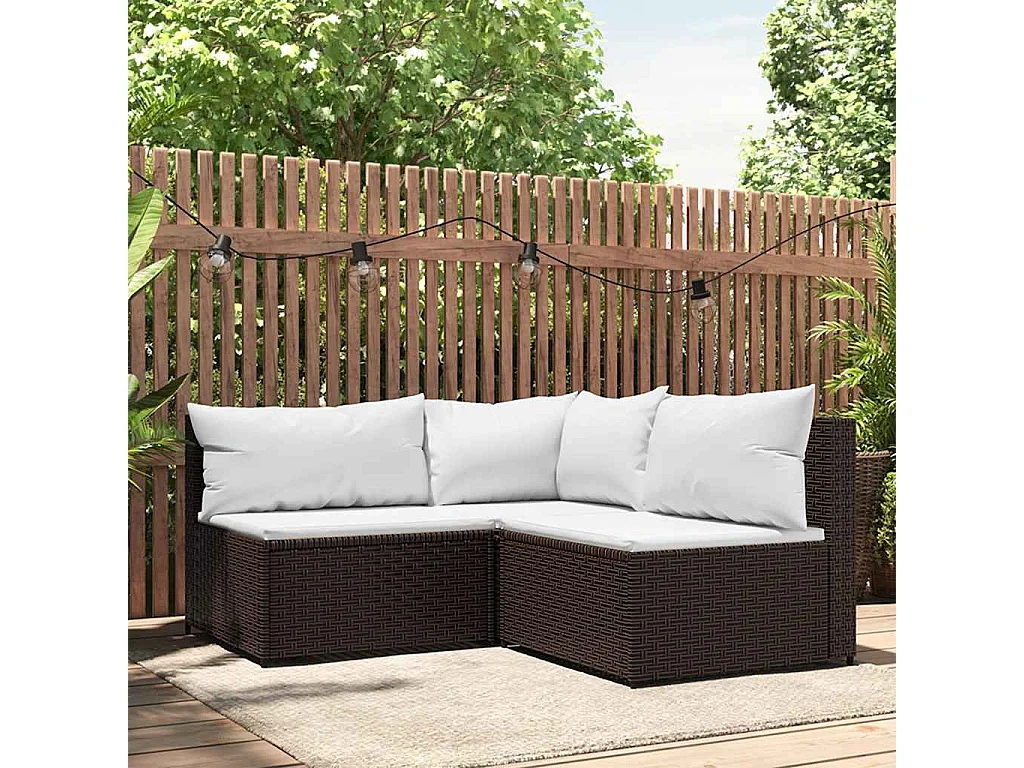 Salon de jardin 3 pcs avec coussins marron résine tressée