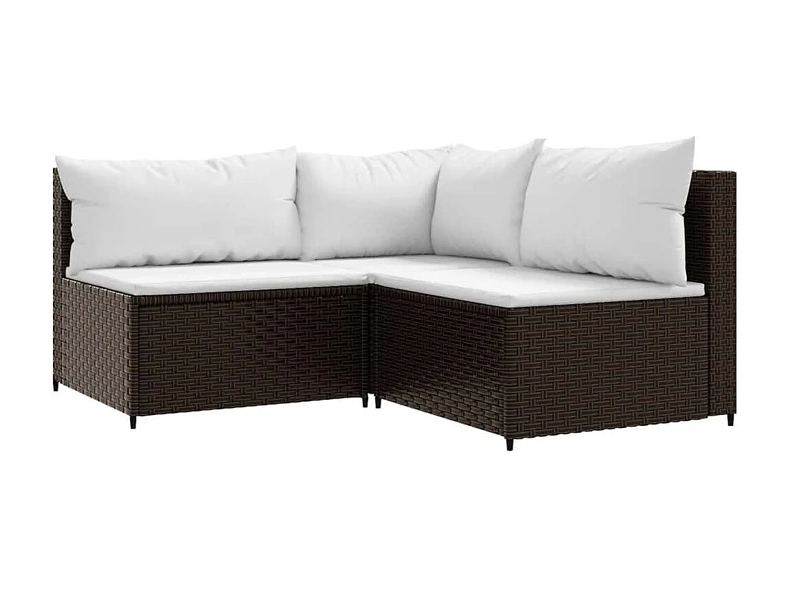 Salon de jardin 3 pcs avec coussins marron résine tressée