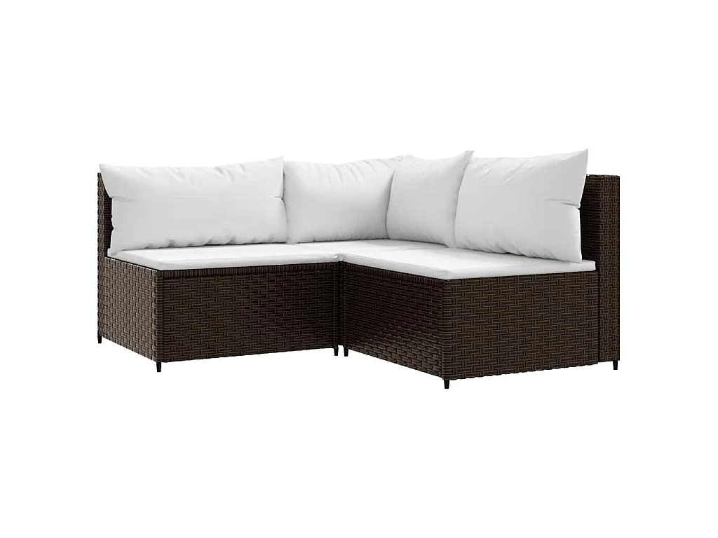 Set Mobili da Giardino 3 pz con Cuscini in Polyrattan Marrone