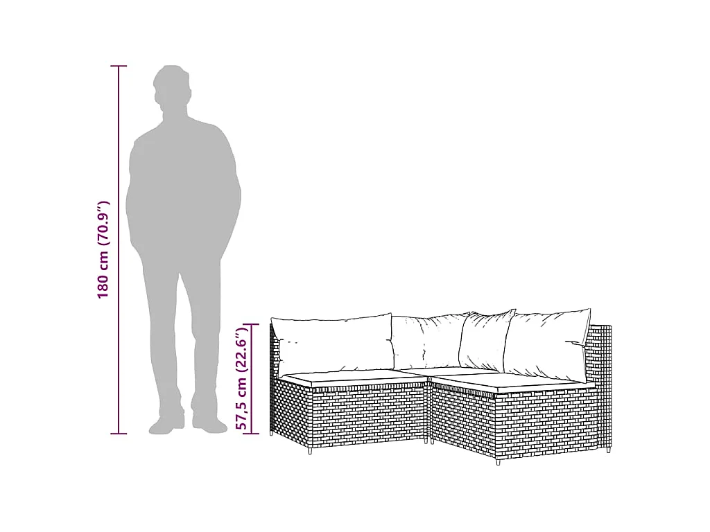 Set Mobili da Giardino 3 pz con Cuscini in Polyrattan Marrone
