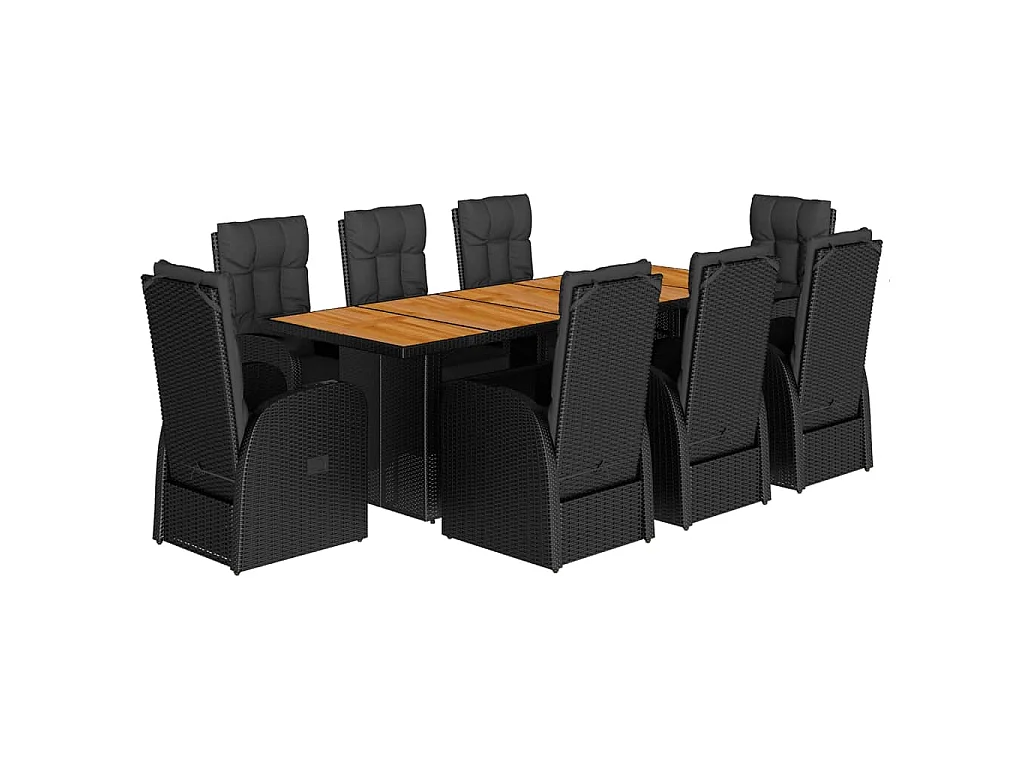 Ensemble à manger de jardin 9pcs coussins noir résine tressée