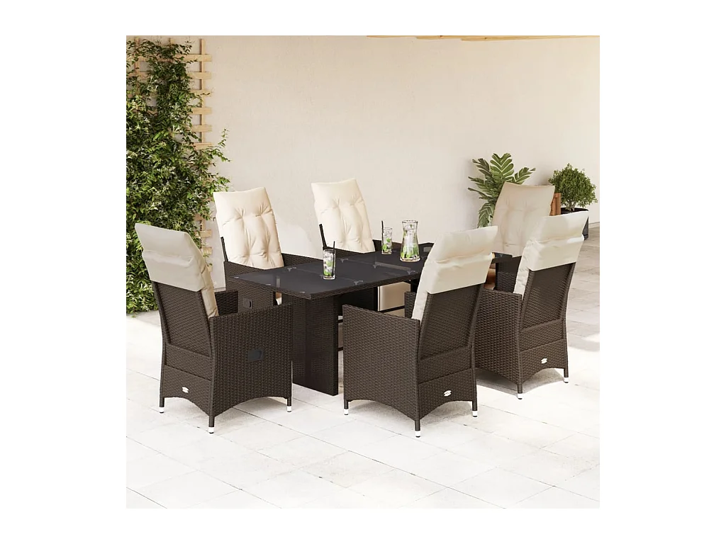 Ensemble de bistro de jardin 7 pcs coussins marron poly rotin