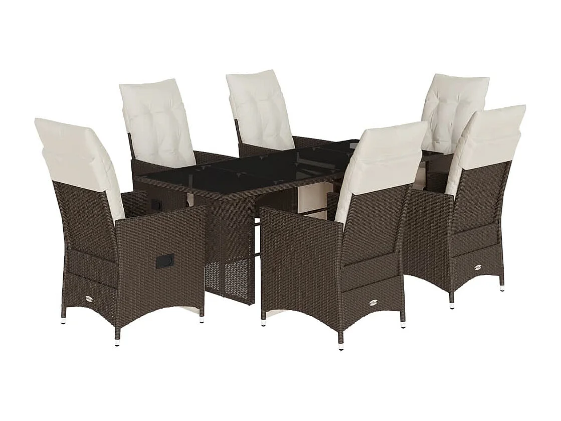 7-tlg. Garten-Bistro-Set mit Kissen Braun Poly Rattan