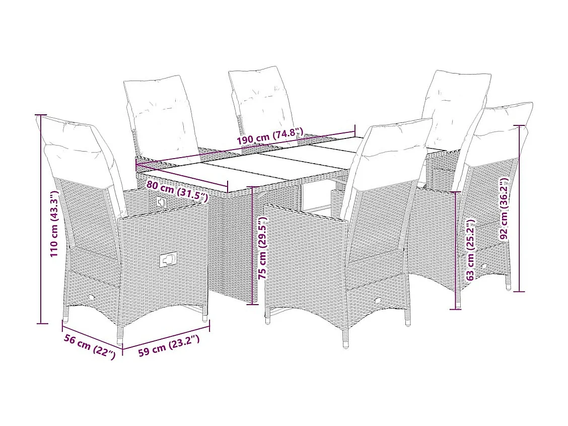 7-tlg. Garten-Bistro-Set mit Kissen Braun Poly Rattan