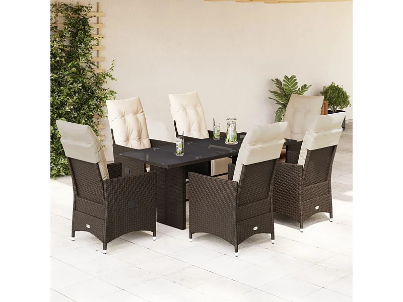 Set Bistrò da Giardino 7 pz con Cuscini in Polyrattan Marrone
