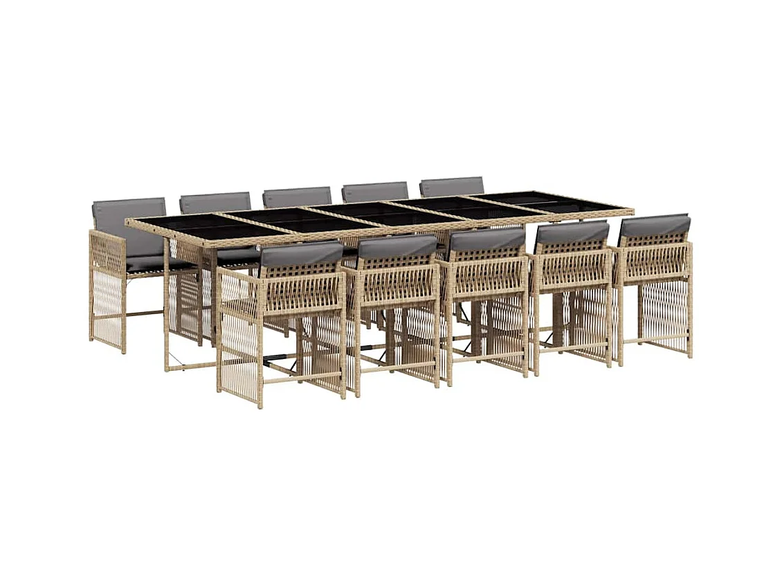 Ensemble à manger de jardin et coussins 11 pcs mélange beige