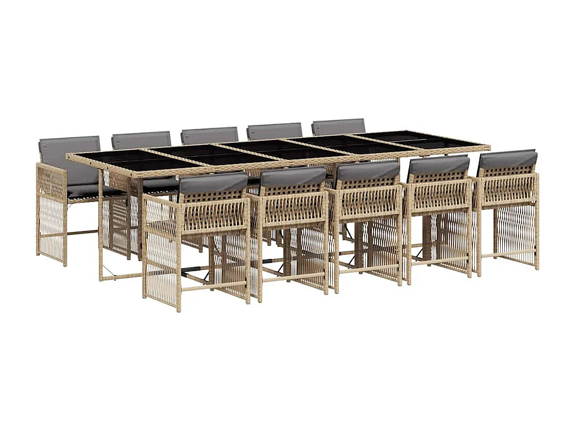 Set Pranzo da Giardino 11 pz con Cuscini Beige Misto Polyrattan