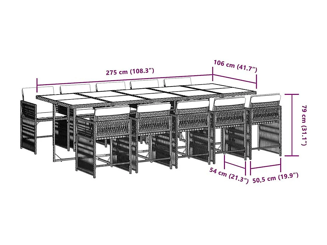 Set Pranzo da Giardino 11 pz con Cuscini Beige Misto Polyrattan