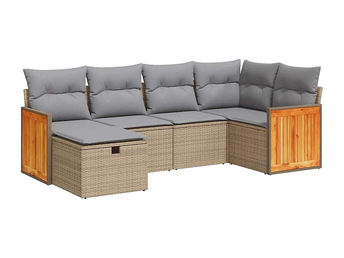 6-tlg. Garten-Sofagarnitur mit Kissen Beige Poly Rattan