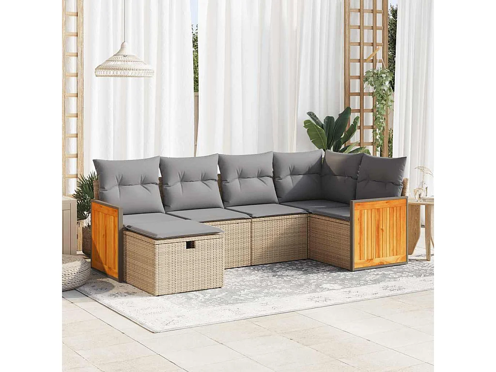 Salon de jardin avec coussins 6 pcs beige résine tressée