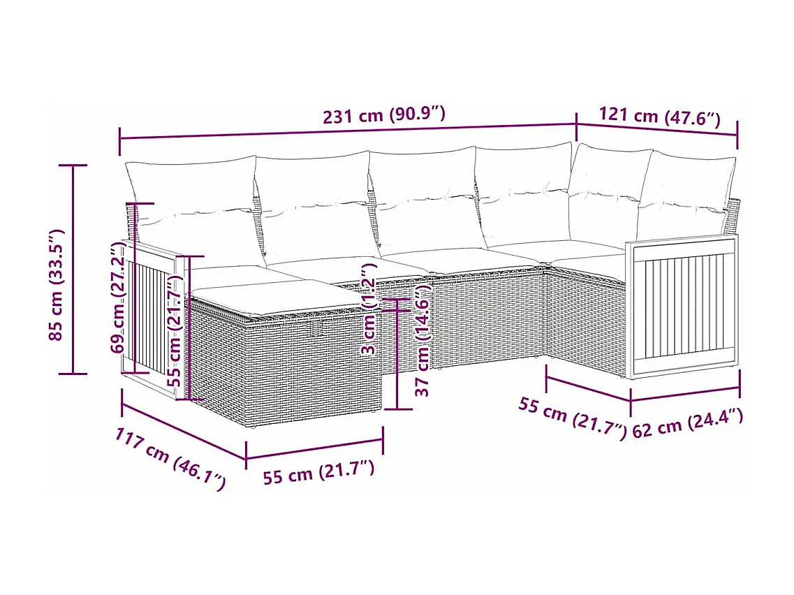 Salon de jardin avec coussins 6 pcs beige résine tressée