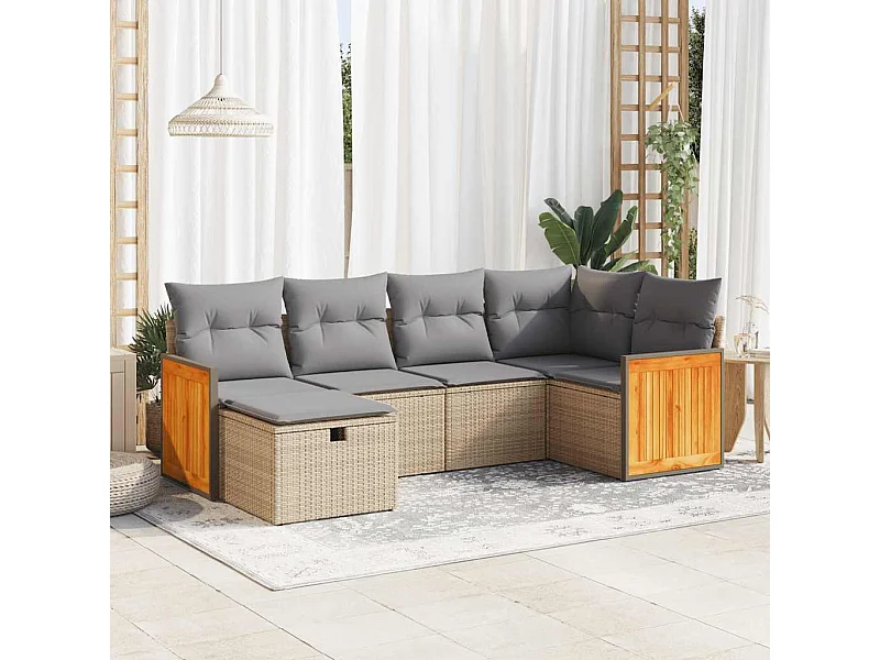 Set Divano da Giardino 6 pz con Cuscini Beige in Polyrattan