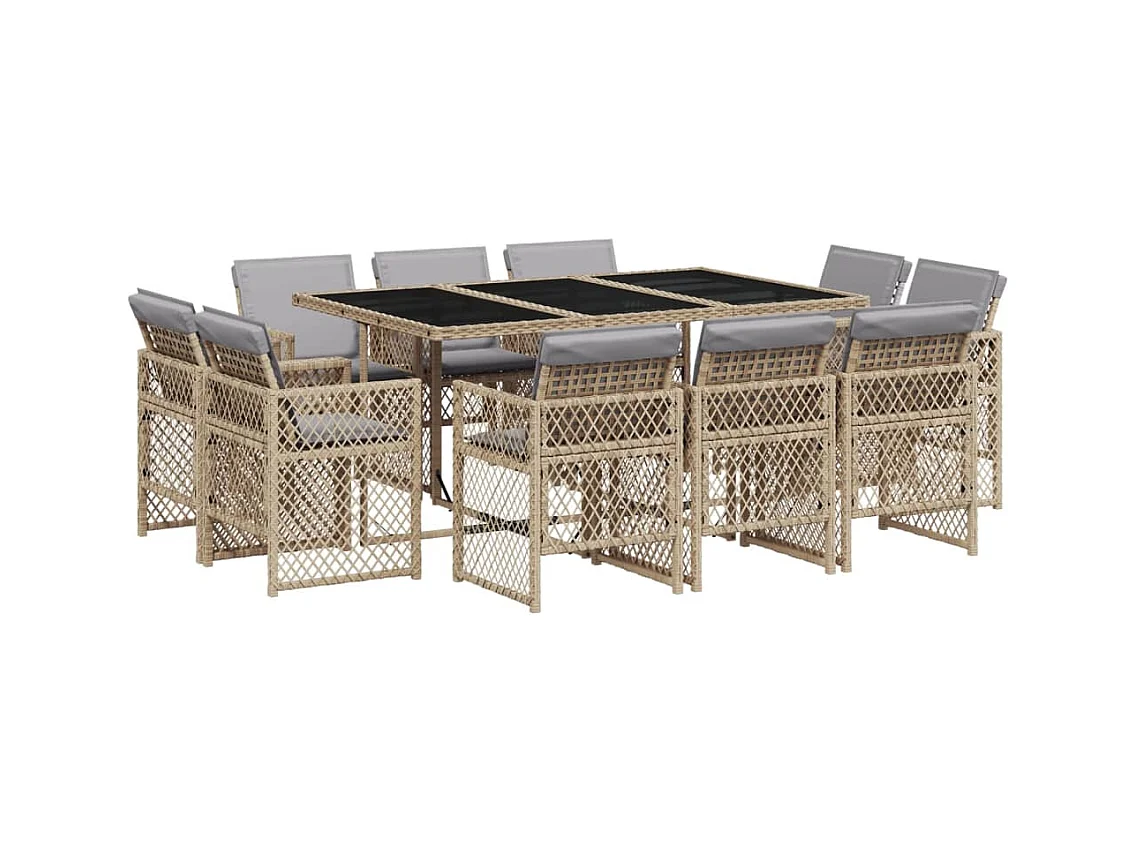 Ensemble à manger de jardin et coussins 11 pcs mélange beige