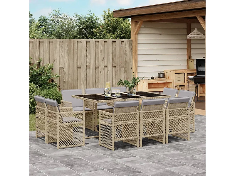 Ensemble à manger de jardin et coussins 11 pcs mélange beige