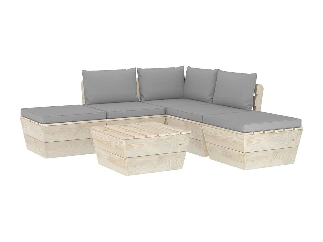Set Divani da Giardino su Pallet 6 pz con Cuscini Legno Abete