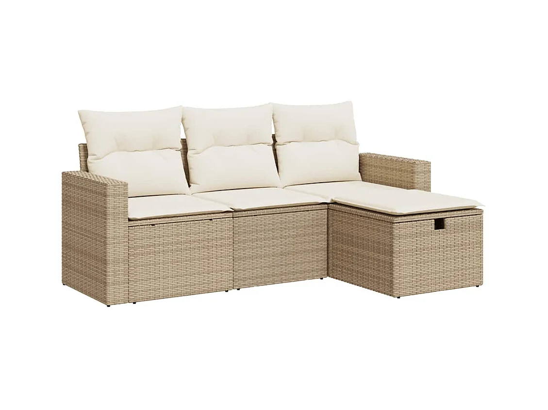 4-tlg. Garten-Sofagarnitur mit Kissen Beige Poly Rattan