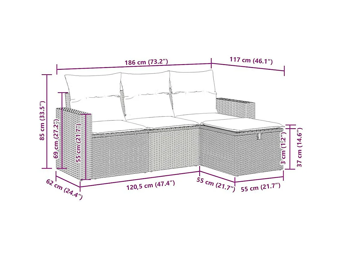 4-tlg. Garten-Sofagarnitur mit Kissen Beige Poly Rattan