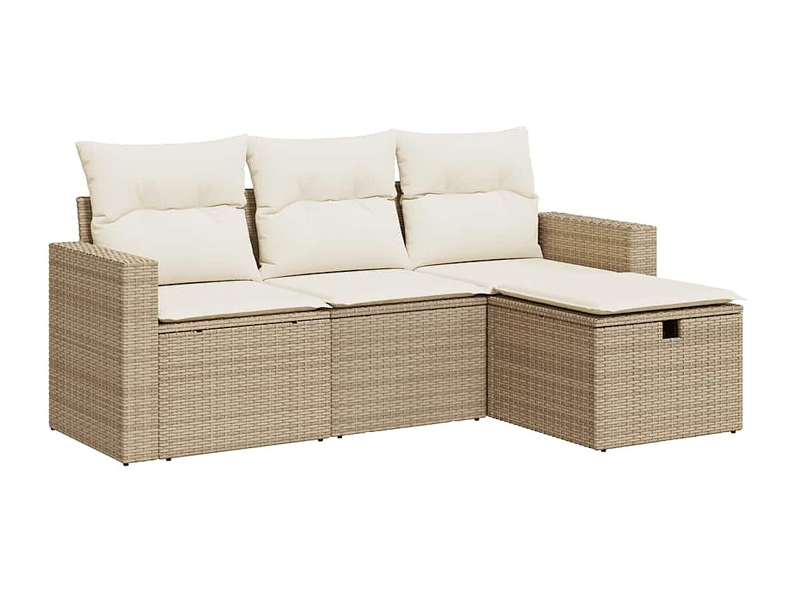 Salon de jardin avec coussins 4 pcs beige résine tressée