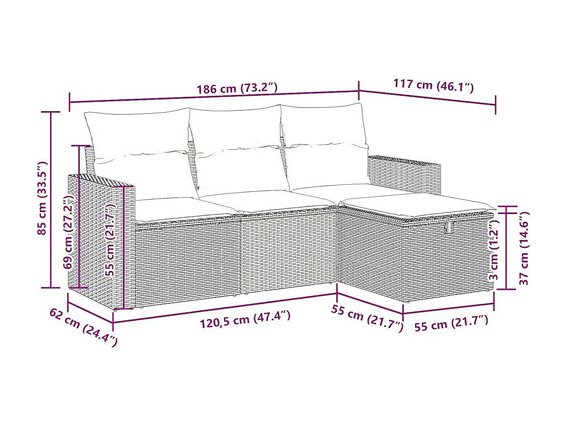 Salon de jardin avec coussins 4 pcs beige résine tressée