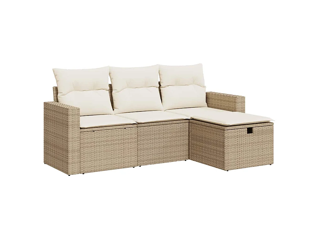 Set Divano da Giardino 4 pz con Cuscini Beige in Polyrattan