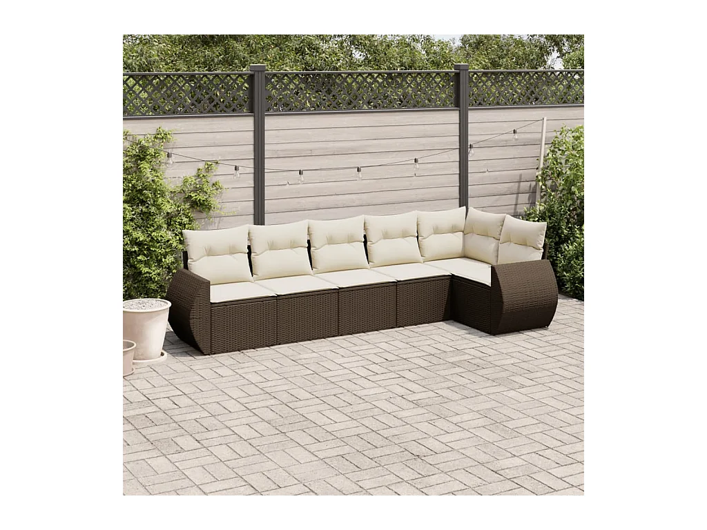 6-delige Loungeset met kussens poly rattan bruin