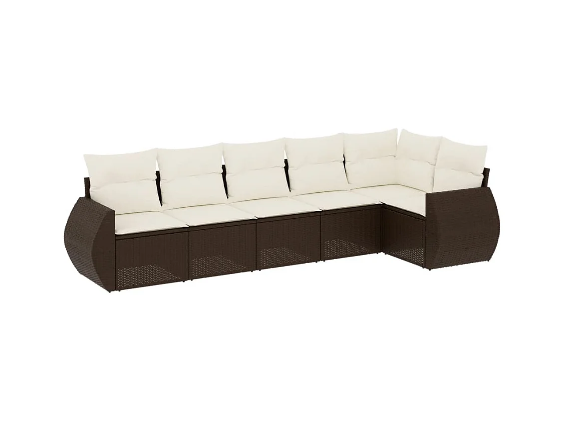 6-delige Loungeset met kussens poly rattan bruin