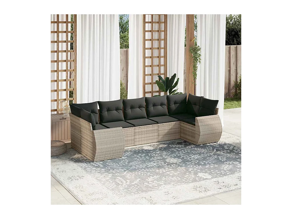 Salon de jardin avec coussins 7 pcs gris clair résine tressée
