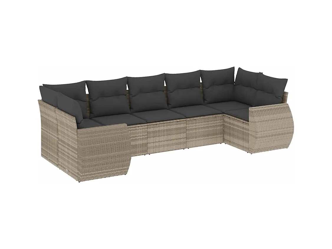 Salon de jardin avec coussins 7 pcs gris clair résine tressée