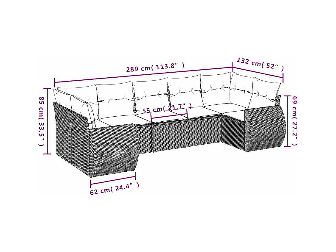 Salon de jardin avec coussins 7 pcs gris clair résine tressée