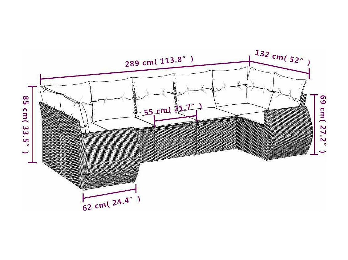 Salon de jardin avec coussins 7 pcs gris clair résine tressée
