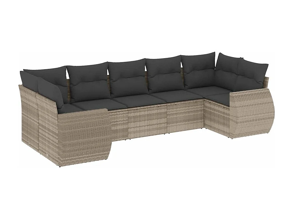 Salon de jardin avec coussins 7 pcs gris clair résine tressée