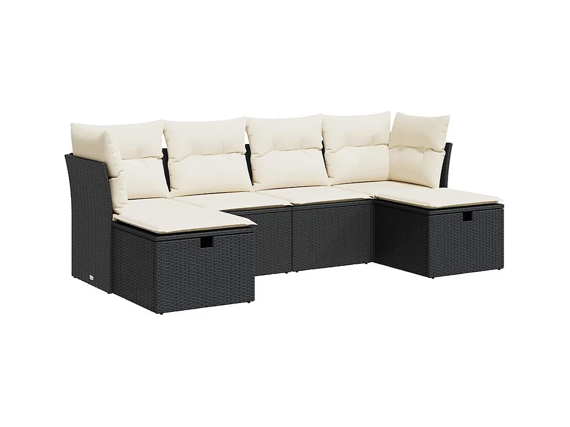 Set Divano da Giardino 6 pz con Cuscini Nero in Polyrattan