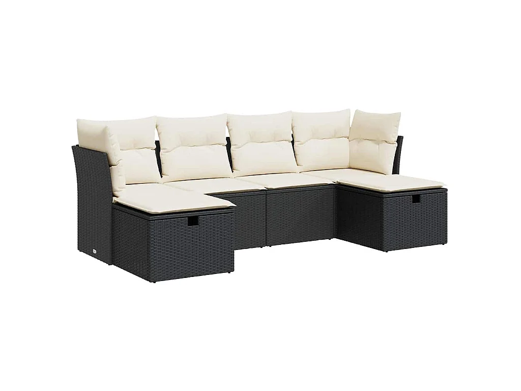 Set Divano da Giardino 6 pz con Cuscini Nero in Polyrattan