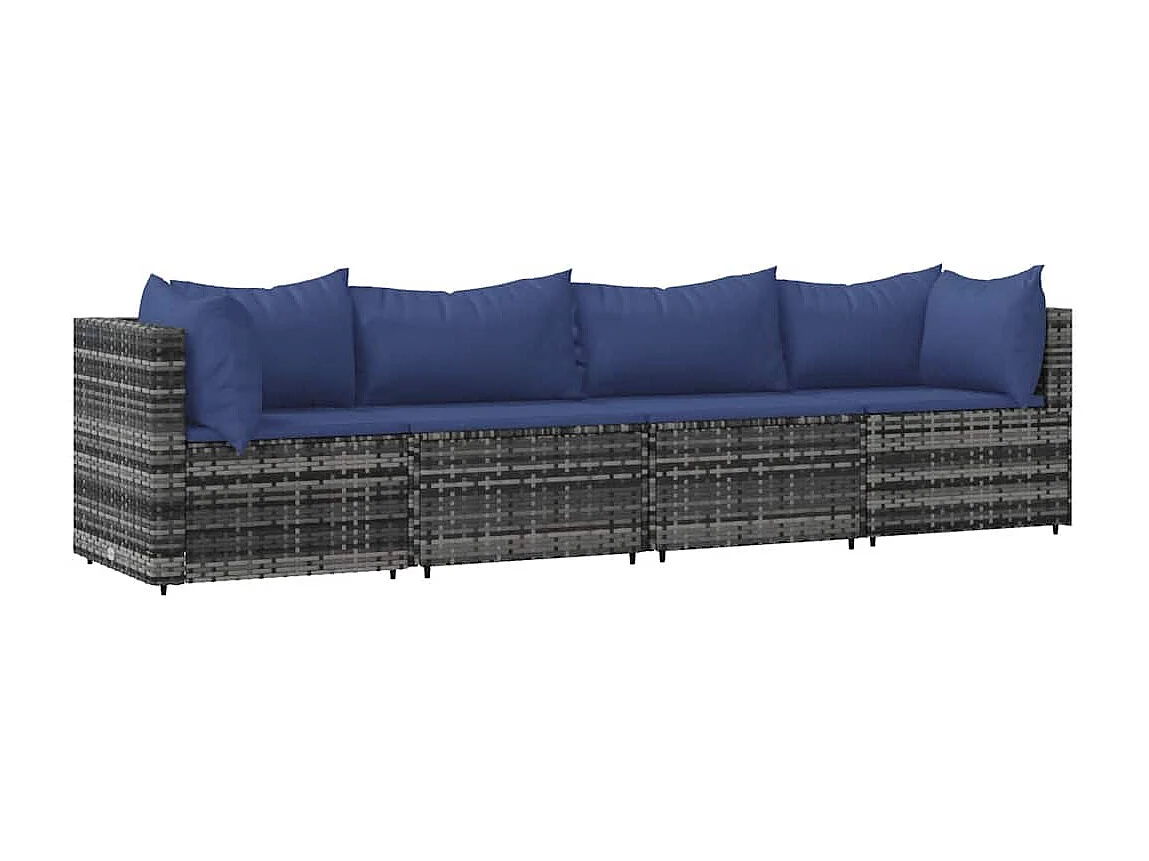 Salon de jardin 4 pcs avec coussins Gris Résine tressée