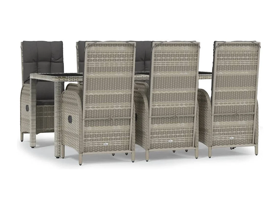 Set da Pranzo da Giardino 7 pz con Cuscini in Polyrattan Grigio