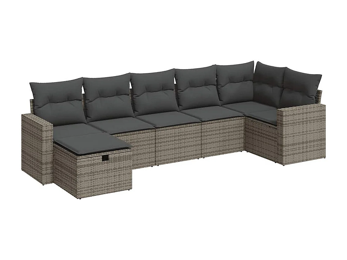 Set Divani da Giardino 7 pz con Cuscini Grigio in Polyrattan