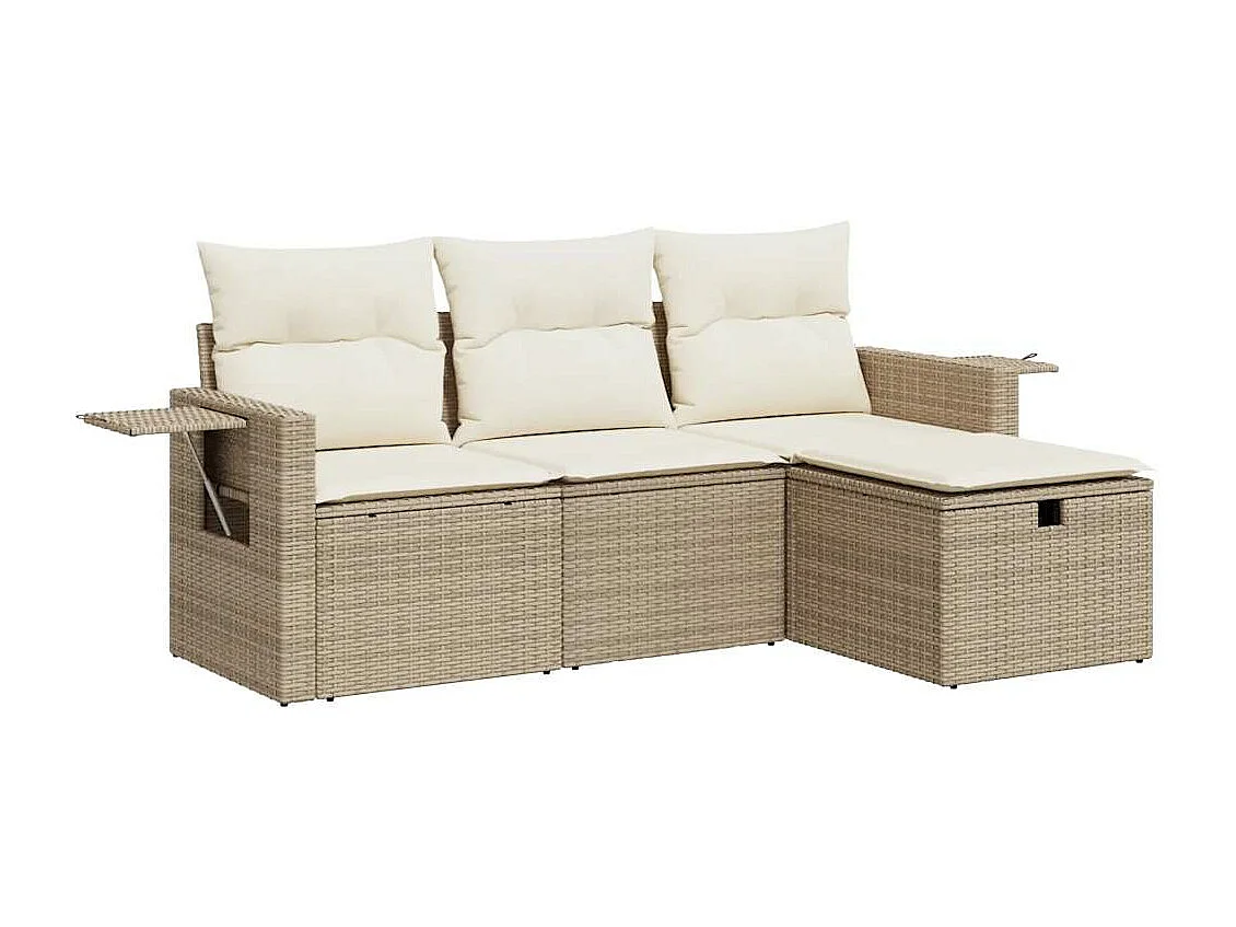 Salon de jardin avec coussins 4 pcs beige résine tressée