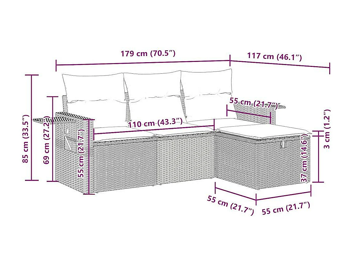 Salon de jardin avec coussins 4 pcs beige résine tressée