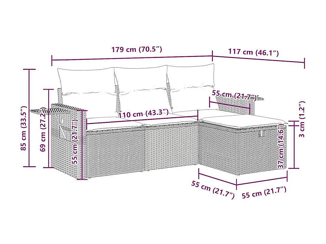 4-tlg. Garten-Sofagarnitur mit Kissen Beige Poly Rattan